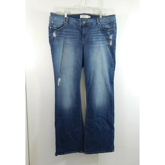 TORRID JEANS bootcut boot distressed medium blue mid rise plus tall 20W 20T